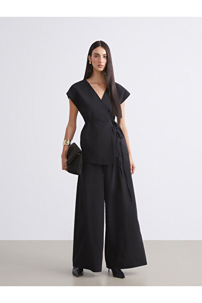 LC Waikiki Black Zippered Wide Leg Women's Trousers