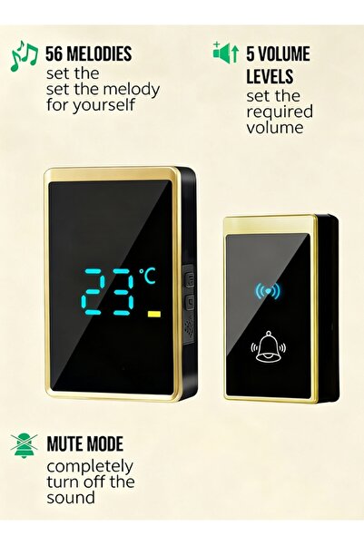 Generic جرس باب لاسلكي بخمسة مستويات للصوت ووضع كتم الصوت وأجراس باب كهربائية وامضة بمصابيح LED