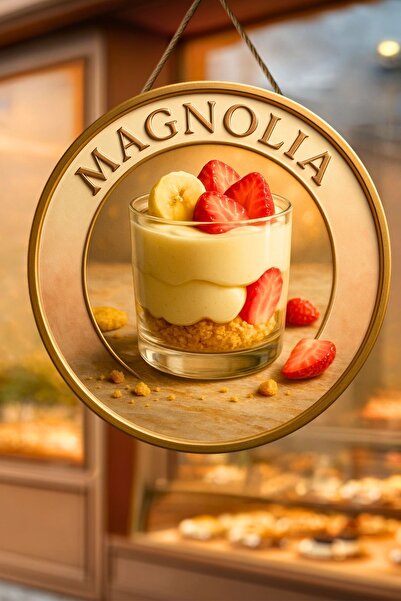 Nod Magnolia Temalı İpli Ahşap Kapı Duvar Süsü, Pastane, Tatlı Dükkanı, Cafe Tablo Dekoru