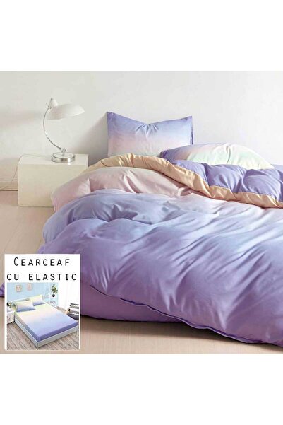 Patul Lenjerie de Pat, Bumbac Satinat, Pucioasa, 2 Persoane, Pat Dublu, 4 Piese, Cearceaf cu elastic