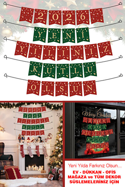 cici magnet www.cicimagnet.com مجموعة زينة رأس السنة الجديدة مع لافتة وعلم لل...