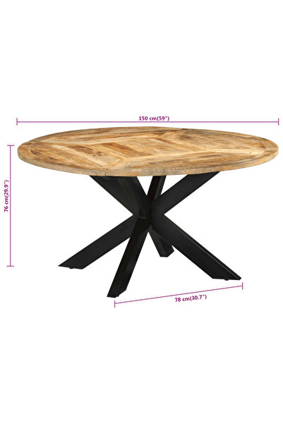 vidaxl Dining Table 脴150x76 cm Solid Rough Wood Mango