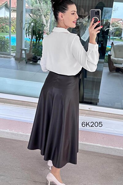 İnce Topuk Belted Leather Skirt 6K205
