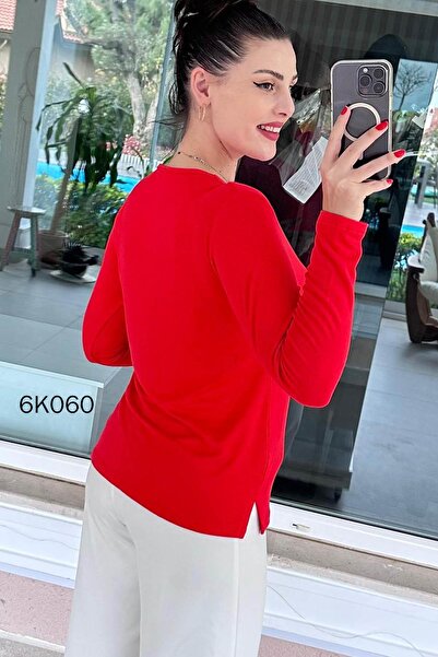 İnce Topuk V-Neck Strawberry Fabric Blouse 6K060