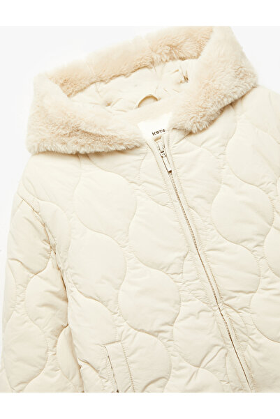 Koton Long Sleeve Fleece Lined Zipper Quilted Hooded Coat