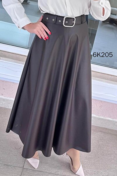 İnce Topuk Belted Leather Skirt 6K205