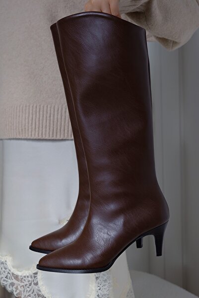 POLKA STORE Nice Dikiş Detaylı Çizme Bot Sivri Burun Ahşap Topuklu Kadın Ayakkabı