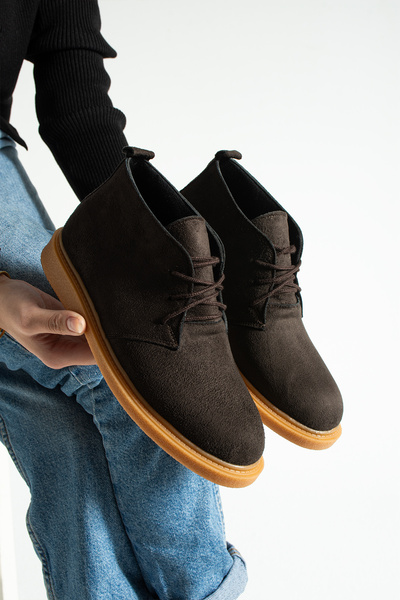 Moda Devrin Кафяви ботуши от велур с връзки (неплъзгащи)