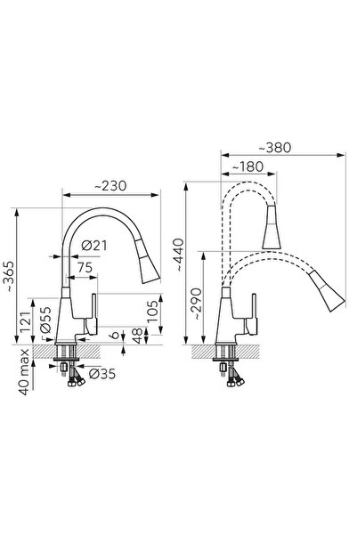 FERRO Baterie bucătărie Zumba II, 2 funcții (jet și duș), pipă flexibilă, bej