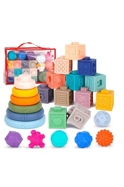 COOYA Soft Baby Blocks Toys Set, Teething Toys Sensory Balls Educational Learning Toys for Toddlers