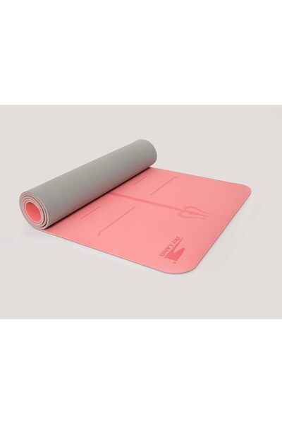 SKY LAND Double Layer TPE Yoga Mat EM-9351-R Non-Slip 6mm with Alignment Marks Pink Grey