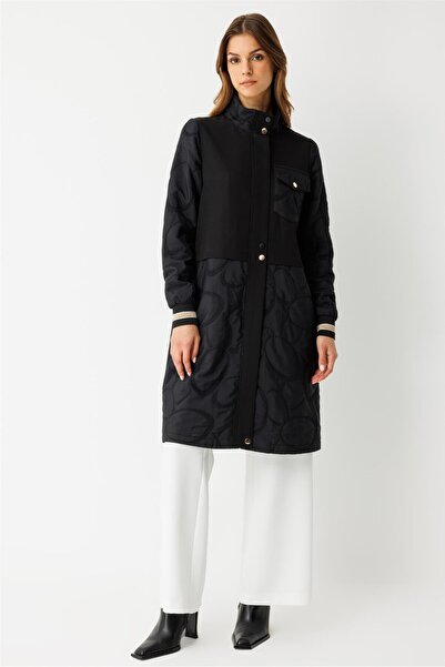 Esswaap Jakar Kumaş Çıt Çıt Detaylı Fermuarlı Giy Çık Siyah