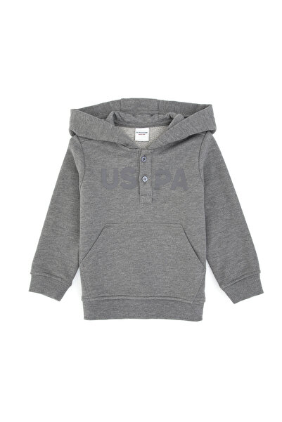 U.S. Polo Assn. Boy's Gray Melange Hooded Basic Sweatshirt 50316487-Vr086