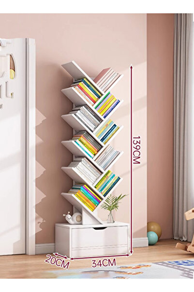 Generic رف كتب خشبي على شكل شجرة، خزانة كتب متعددة الطبقات قائمة على الأرض