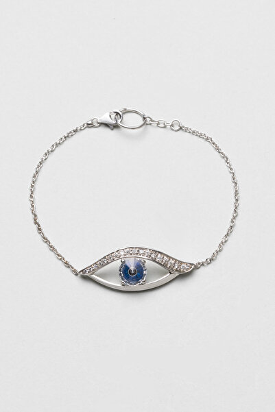So CHIC... Koruyucu Göz 18 Ayar Beyaz Altın Kaplama 19 Cm Gümüş Bileklik