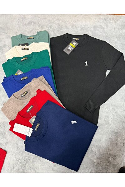 ANATOLIATEKSTILE Men's Sweater – Classic Pattern with Embroidery, Round Collar