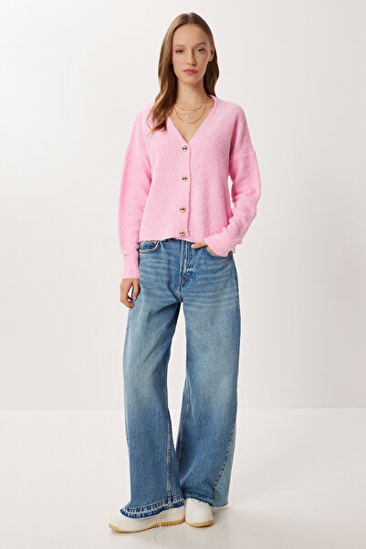 Lovelyİstanbul Soft Textured Buttoned Knitwear Cardigan Lci0048 Pink