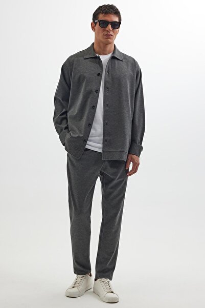 Tudors Men's relaxed fit button-down knit dark grey jacket shirt with side pockets