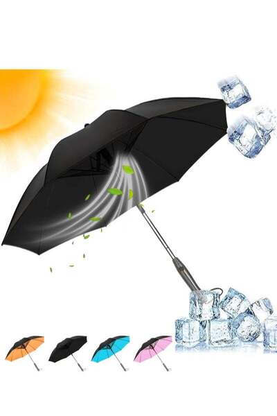 Generic Premium 3-in-1 UV Protection Umbrella with Fan and Spray - Portable, Windproof, Water-Resistant