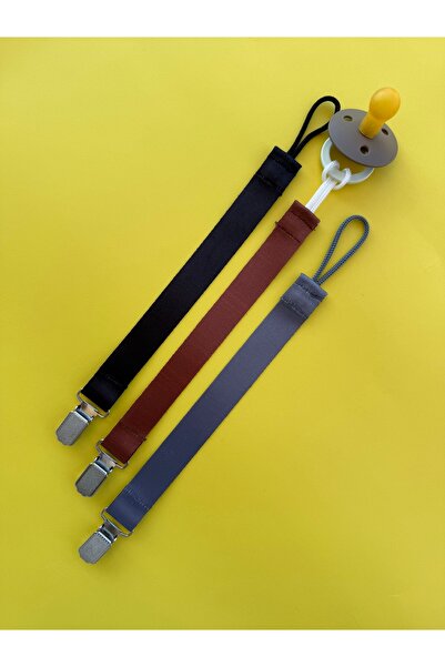 3Baby 3 Adet Emzik Askısı / Emzik Zinciri / Emzik Tutucu / (Siyah, Kahve, Gri)