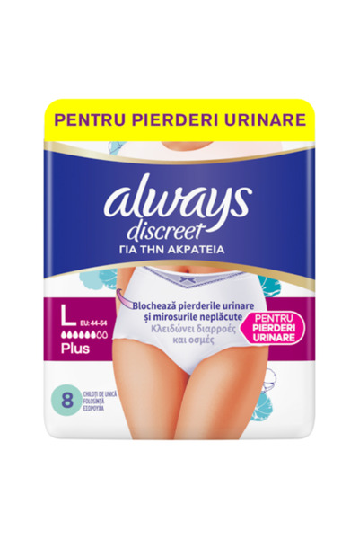 Always Discreet Pantaloni - Lenjerie intimă pentru incontinență urinară, mărimea L, 8 bucăți