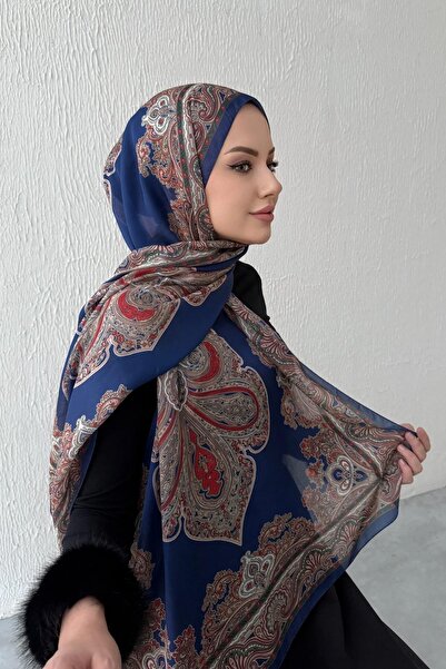 Byedauzunlar Navy Blue Hüma Authentic Indian Silk Shawl