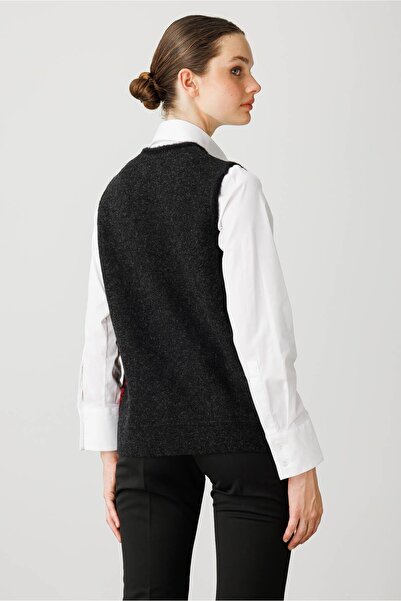 Desen Triko Women's Patchwork Floral Felt Wool Vest Black_Red