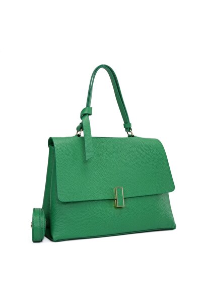 Posete Fagaras Deanna Leather Purse - Green, 3 Compartments, 3 Pockets, Adjus...