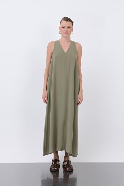 Soul Women's Triangle Neck Strap Midi Dress -32241Elb - Khaki
