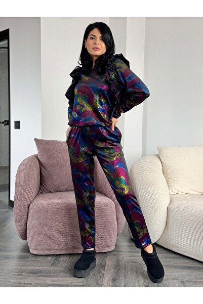 RAMONA BADESCU EXCLUSIVE Costum strălucitor din catifea cu volane