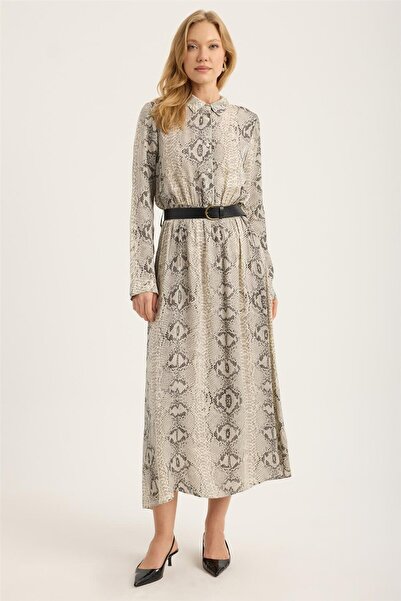 HomeStore Python Patterned Shirt Collar Dress