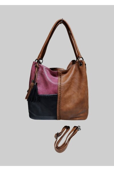 OEM Elegant City women's casual -leather handbag, multicolor (brown, burgundy, black) R 4234 brown