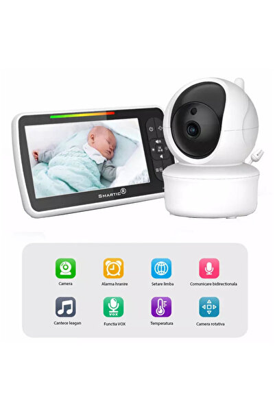 SMARTIC Baby Monitor WiFi SMARTIC, Video 360°, AI Night Vision, VOX, Ecran HD 5", Bidirectional, raza 300m