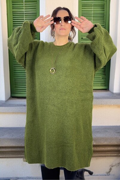 yagmurberen Selanik Knitted Balloon Sleeve Large Size Women's Knitwear Sweater Tunic