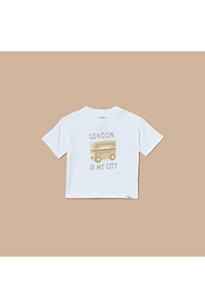 Lee Cooper Graphic Print T-shirt with Short Sleeves and Button Closure