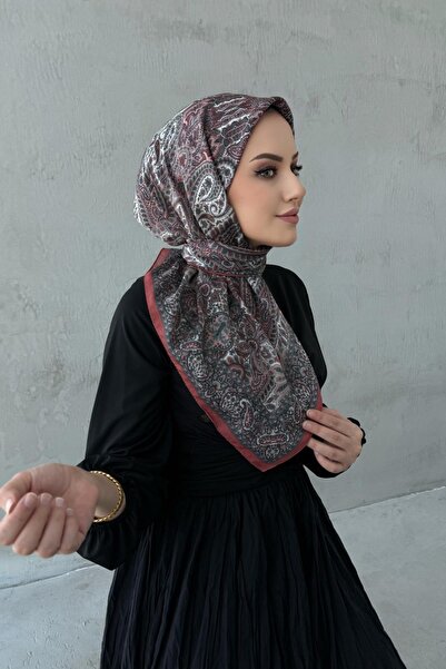 Byedauzunlar Eșarfă din mătase modală boemă Burgundy&Pudra Yaren