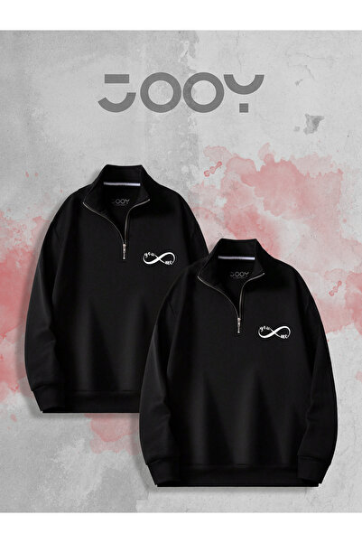 Jooy Sonsuz Aşk Tasarım Yarım Fermuarlı Sweatshirt Sevgili Çift Kombini 2'li Set