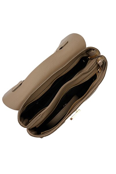 Posete Fagaras Deanna Leather Purse - Cream, 3 Compartments, 3 Pockets, Adjustable Strap 125 cm