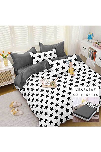 Patul Lenjerie de Pat, Bumbac Satinat, Pucioasa, 2 Persoane, Pat Dublu, 4 Pie...