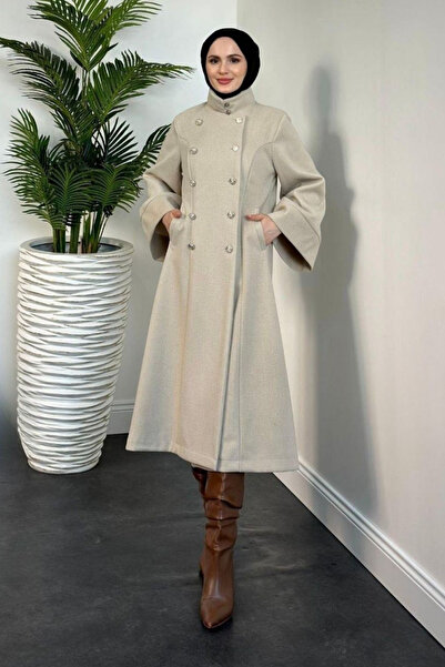 Tesettür Diyarı Суддя Яка Іспанська підкладка Пальто - Бежевий