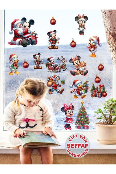 LİPYOS New Year, Santa Claus, Cute Mouse, Cute Duck, Christmas Ornaments, Deer Transparent Glass Sticker