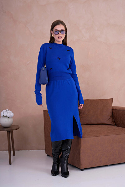 Park Karon Women's Mock Neck Crop Sweater-Elastic Waist Skirt Double Knitwear Set