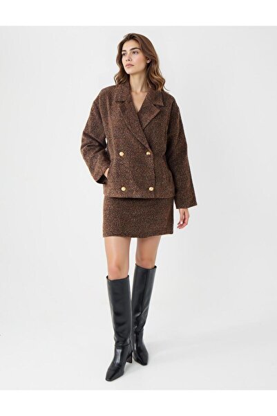 Jimmy Key Acı Kahve Düz Kesim Düğme Detaylı Kaşe Dokuma Ceket