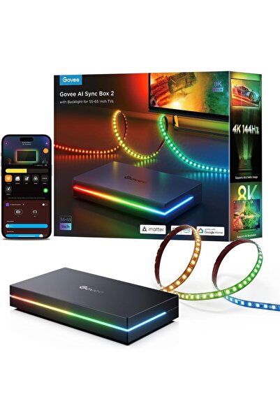 Govee HDMI 2.1 Sync Box Kit 2 - AI Sync Box with TV Backlight, RGBIC LED Strip for 55-65 inch TVs (7
