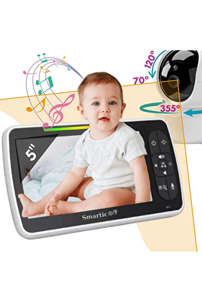 SMARTIC Baby Monitor WiFi SMARTIC, Video 360°, AI Night Vision, VOX, Ecran HD 5", Bidirectional, raza 300m