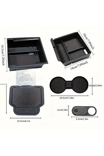 ZEN SPARK منظم لوحة التحكم المركزية ومسند الذراع المتوافق مع تسلا موديل 3 / واي 2024-2025 - مجموعة من 5 قطع