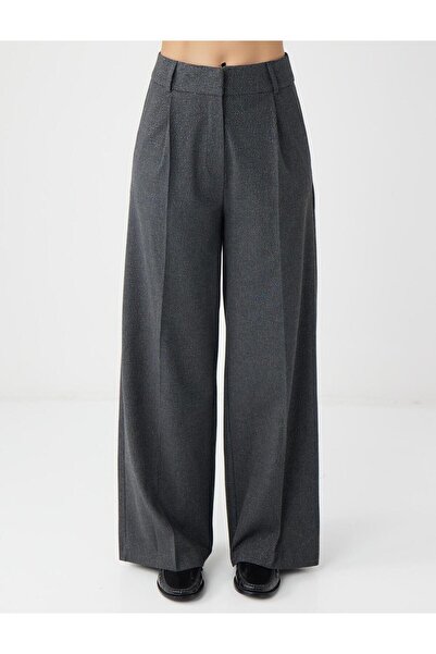 Jimmy Key Antrasit Rahat Kesim Bol Paça Yüksek Bel Desenli Pantolon