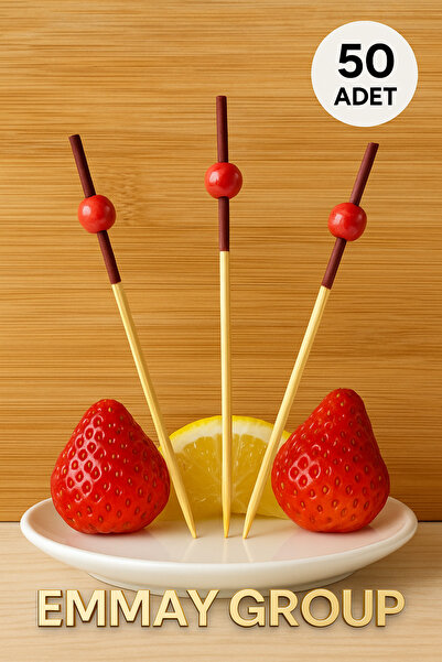İthal Bambu Kırmızı-Beyaz Top Kürdan 12 Cm, Parti, Sunum,hamburger, Kokteyl, ...
