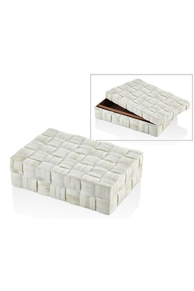 LAMEDORE La Medore Hasır Desen Buyuk Beyaz Kutu 30x20x8,5 Cm