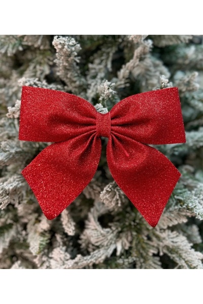 ALYA PARTİ 25Cm Büyük Boy Kırmızı Simli Yılbaşı Ağaçı Fiyonk Süs